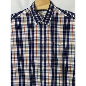 Orvis Mens Shirt‎ XL Navy Orange Plaid Short Sleeve Cotton